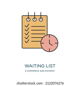 Warteliste Symbol aus E-Commerce und Zahlungssammlung. Dünne Skizze Warteliste, Liste, wartend detaillierte Offset Linie Symbol einzeln auf weißem Hintergrund. Zeilenvektorwartezeichen, Symbol