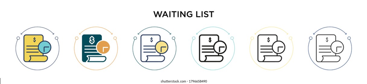 Waiting list icon in filled, thin line, outline and stroke style. Vector illustration of two colored and black waiting list vector icons designs can be used for mobile, ui, web