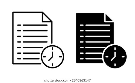 conjunto de iconos de lista de espera. símbolo vector de nota de entrega pendiente con papel y temporizador para diseños de aplicación y de interfaz de usuario de sitio web.