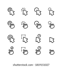 Waiting, loading icons set. Click icon. Pointing, hands, pressing, cursor arrows. Vector on isolated white background. EPS 10