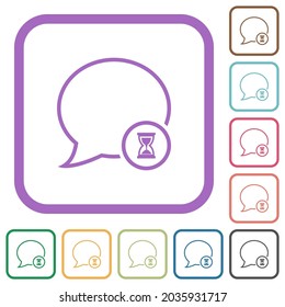 Iconos simples del contorno del mensaje en espera en marcos cuadrados redondeados de color sobre fondo blanco
