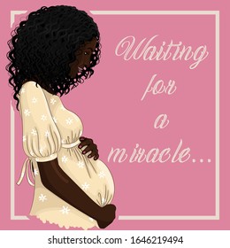 Waiting for a miracle card with pregnant black girl vector