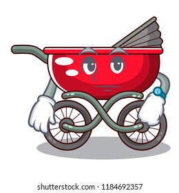 Waiting modern baby stroller isolated against mascot