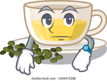 Waiting oolong tea above wood tables cartoon