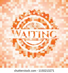 Waiting orange mosaic emblem with background