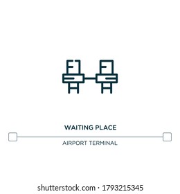 icono de línea vectorial de lugar de espera. Ilustración de elemento simple. icono del contorno del lugar de espera del concepto de terminal del aeropuerto. Se puede usar para web y móvil
