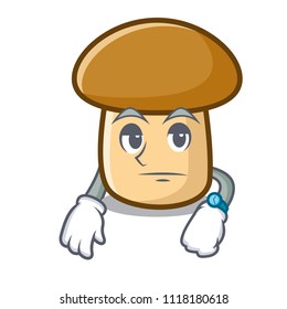 Waiting porcini mushroom mascot cartoon