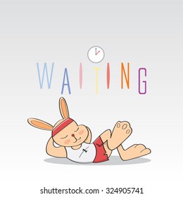 Waiting rabbit on white background