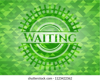 Waiting realistic green emblem. Mosaic background