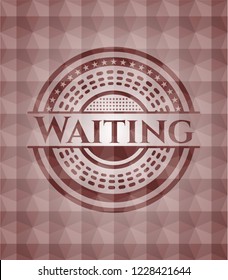 Waiting red seamless badge with geometric background.