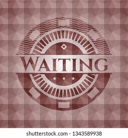 Waiting red seamless emblem or badge with geometric pattern background.