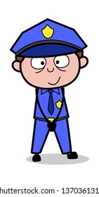 Waiting - Retro Cop Policeman Vector Illustration