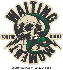 waiting for the right moment skull snake sticker t-shirt motorbike print design