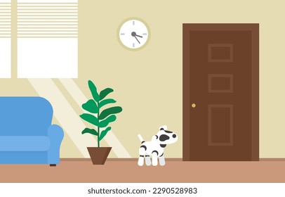 waiting robot dog by the entrance door inside  home vector illustration