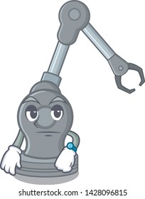 Waiting robotic arm machine above cartoon chair