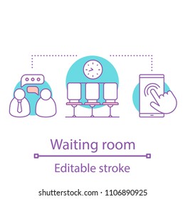 Waiting room concept icon. Appointment idea thin line illustration. Job interview. Scheduled meeting. Vector isolated outline drawing. Editable stroke