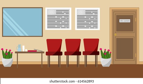 Waiting room at doctor's office. Vector. Flat style. Modern style interior. 