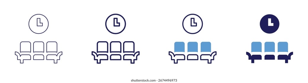 Icono de sala de espera en 4 estilos diferentes. Línea delgada, línea, línea en negrita, duotono. Estilo duotono. Trazo editable.