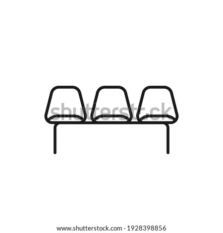 Waiting room icon. Black thick outline. Three empty chairs. Vector illustration, flat design