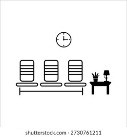Wartezimmer-Symbol einzelne einfache Vektorgrafik, gut für alle Zwecke, einzeln auf weißem Hintergrund.