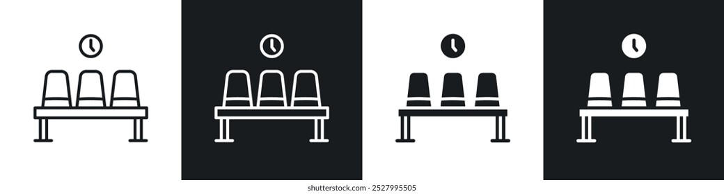 Conjunto de iconos de Vector de sala de espera con estilo relleno y delineado en negro.