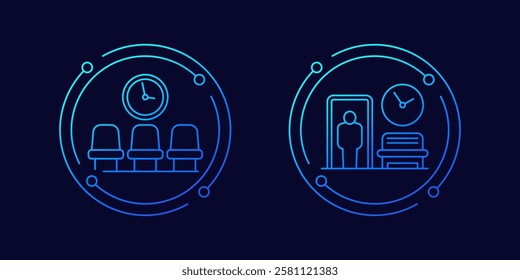 Waiting room icons, linear vector design