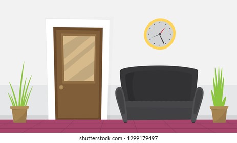 Waiting room for patients in the office. Flat vector.