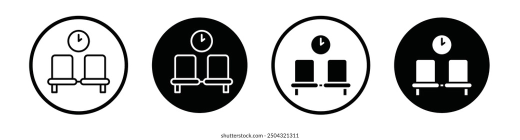 Waiting room vector icon set black filled and outlined style.