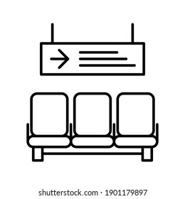 Icono de línea vector de sala de espera, concepto lineal, signo de contorno, símbolo sobre color de fondo blanco editable