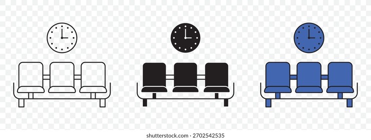 Ícone de linha de vetor de sala de espera, conceito linear, sinal de contorno, símbolo na cor branca de fundo editável