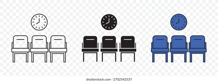 Ícone de linha de vetor de sala de espera, conceito linear, sinal de contorno, símbolo na cor branca de fundo editável