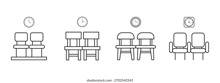 Ícone de linha de vetor de sala de espera, conceito linear, sinal de contorno, símbolo na cor branca de fundo editável
