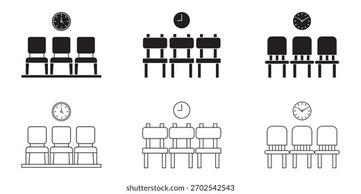 Ícone de linha de vetor de sala de espera, conceito linear, sinal de contorno, símbolo na cor branca de fundo editável