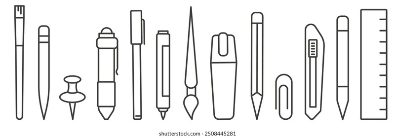 Waiting for school. Thin line school icons. School supplies icons. School education. EPS 10.