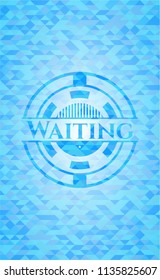 Waiting sky blue emblem with mosaic background