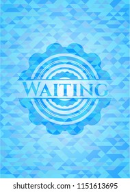 Waiting sky blue emblem. Mosaic background