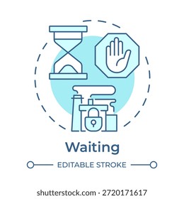 Esperando icono de concepto azul suave. Gestión del tiempo, producción industrial. Control de procesos. Ilustración de línea de forma redonda. Abstractas idea. Diseño gráfico. Fácil de usar en el artículo, infografía