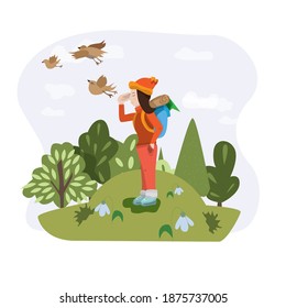 Esperando la primavera. Vector de viajero
