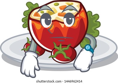 Waiting stuffed tomatoes in the cartoon shape