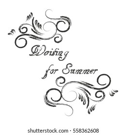 Waiting for summer calligraphy. Waiting for summer postcard. Hand drawn greeting card. Ink illustration. Modern brush calligraphy.