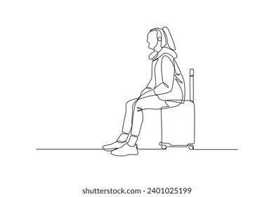 Waiting terminal area. Transportation public area drawing by simple continuous line. Vector, transportation minimalist concept.