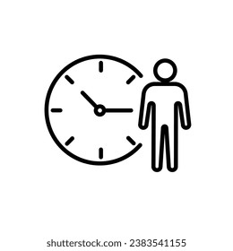 Waiting time icon. Human with clock symbol in linear style. Time symbol, Clock and human vector icon