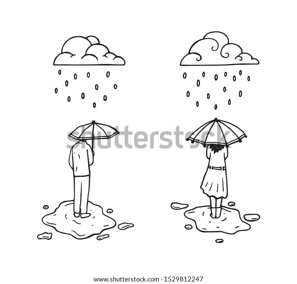Waiting Under Umbrella While Raining Hand Stock Vector (Royalty Free ...