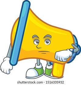 Waiting yellow loudspeaker cartoon character with mascot