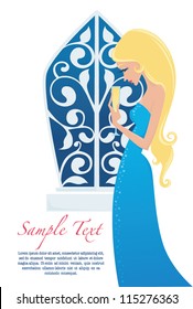 i am waiting for you, vector  image of beautiful girl near the window