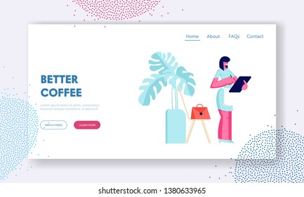 Waitress in Apron Writing Order into Notebook in Cafe. Profession Occupation, Restaurant Employee Character Work. Hospitality Website Landing Page, Web Page. Cartoon Flat Vector Illustration, Banner