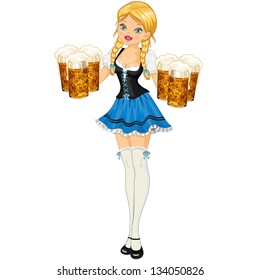Waitress Bavaria wit beer mugs decorated-eps 10