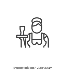 Camarera con icono de la línea de cerveza. signo de estilo lineal para concepto móvil y diseño web. Icono de vector de contorno de la mujer Oktoberfest. Símbolo, ilustración del logotipo. Gráficos vectoriales