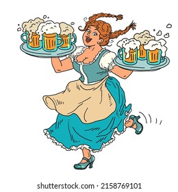 a waitress with a beer, in national clothes. Oktoberfest festival, restaurant pub tavern