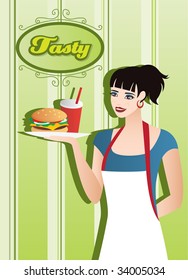 Waitress with Burger and Drink. Tasty Template. For more images VISIT MY GALLERY.